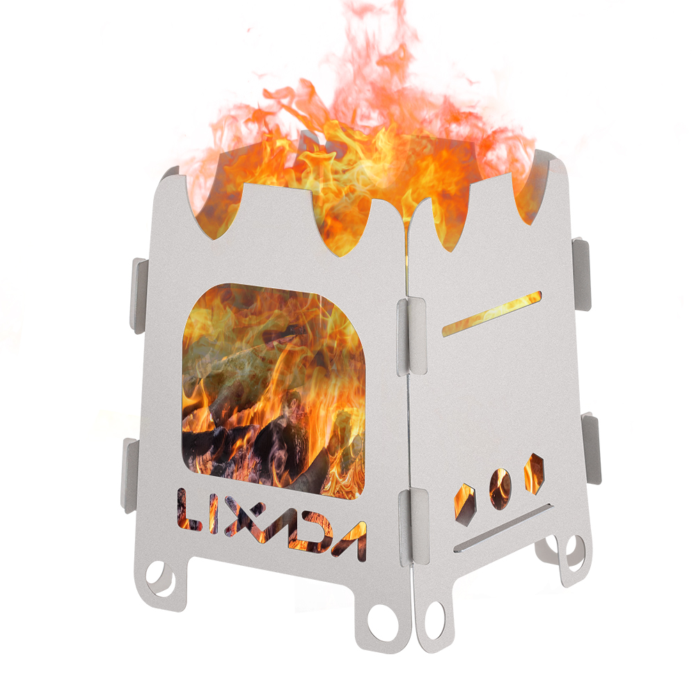 Outdoor Camping Wood Stove - Lixada เตาสแตนเลสพกพาสะดวก, เตาตั้งแคมป์กลางแจ้งเตาไม้พับได้น้ำหนักเบาพกพาสะดวกใช้ในการตั้งแคมป์ตกปลาปีนเขา