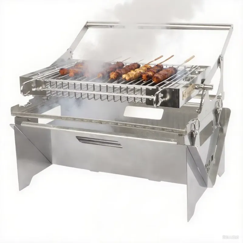 Outdoor Camping Wood Stove - เตาไฟพับได้แบบพกพาสำหรับตั้งแคมป์ พร้อมตะแกรงย่างบาร์บีคิว เตาเผาไม้สำหรับตั้งแคมป์กลางแจ้ง ทำจากเหล็กแข็งแรงทนทาน