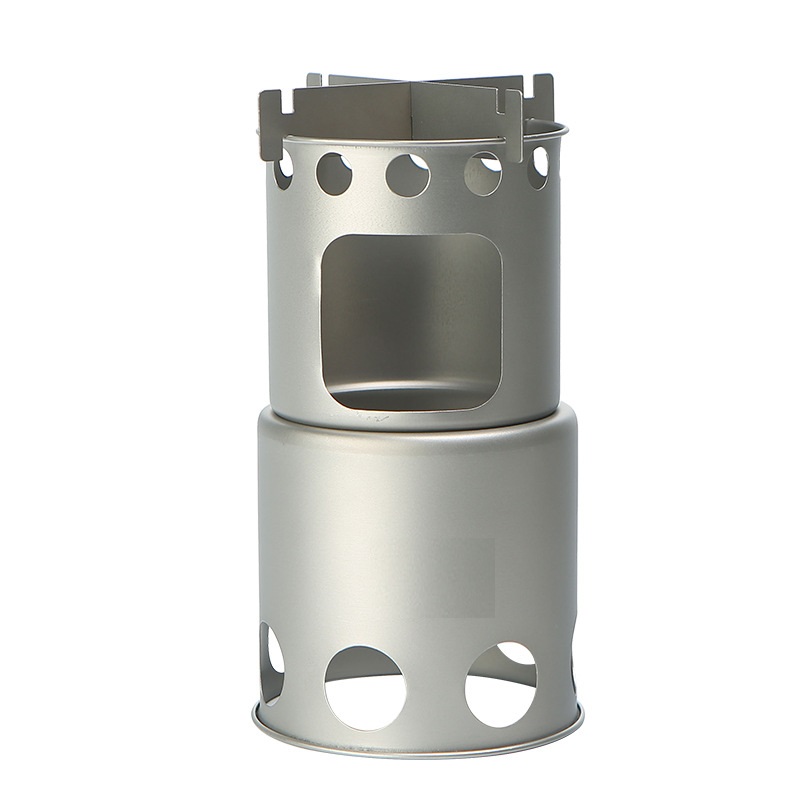 Outdoor Camping Wood Stove - เตาเผาไม้ไทเทเนียมขนาดเล็กแบบพกพาสำหรับตั้งแคมป์ แบบแยกส่วนสำหรับทำเอง