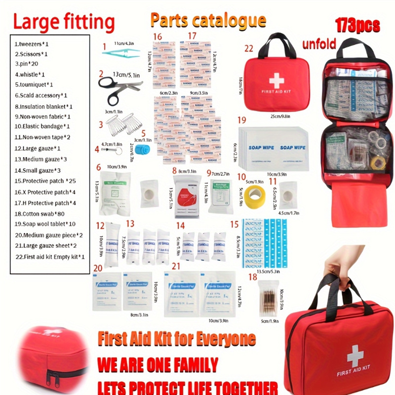Bivvy Bag Emergency - ชุดปฐมพยาบาล 173 ชิ้น ชุดเต็ม พร้อมกระเป๋าเก็บอุปกรณ์ฉุกเฉิน สำหรับบ้าน