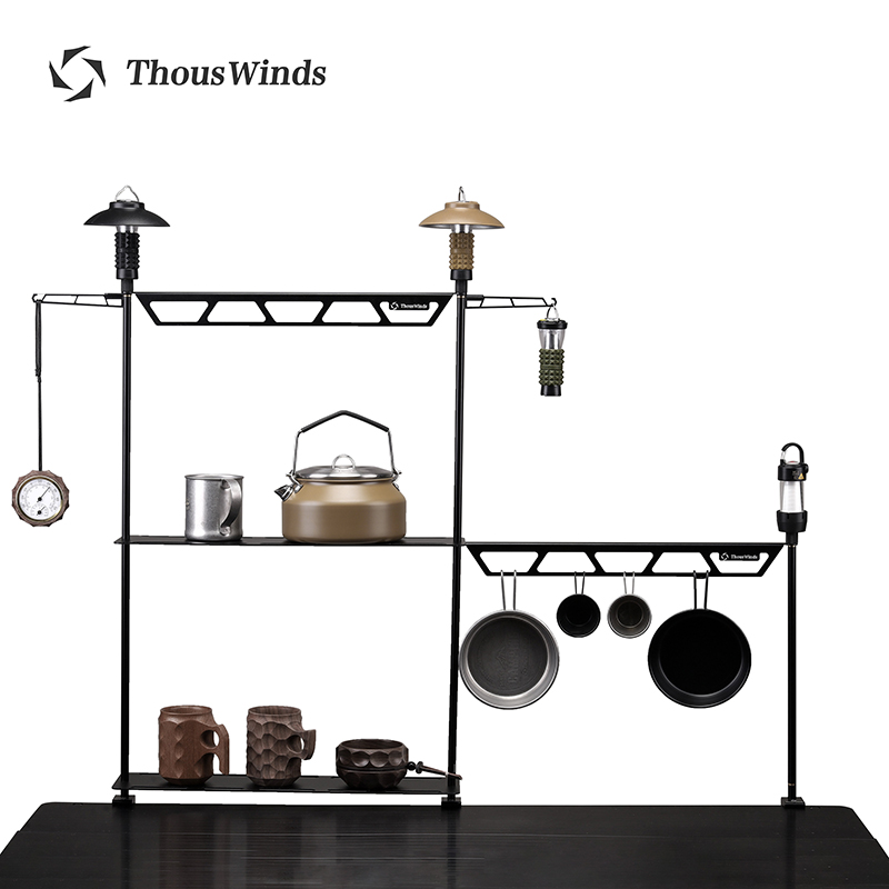 Outdoor Camping Table With Storage - ThousWinds Camping ตารางขยายขาตั้ง Multi-Layer อลูมิเนียมอัลลอยด์ชั้นวางของสําหรับปิกนิกกลางแจ้ง Camping