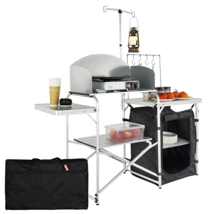 Outdoor Camping Table With Storage - โต๊ะครัวแคมป์ปิ้งแบบพับได้ พร้อมกระเป๋าเก็บของ โต๊ะทำอาหารกลางแจ้ง อลูมิเนียม 1 ตู้เก็บของ