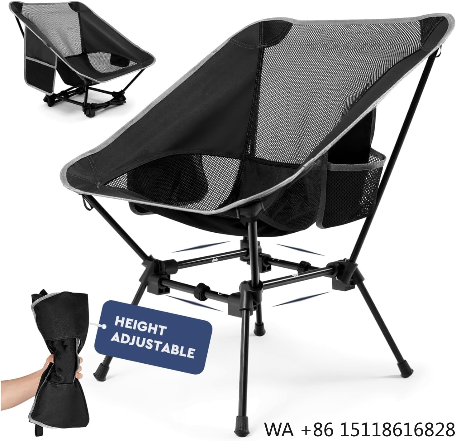 Outdoor Camping Set - เก้าอี้แคมป์ปิ้งน้ำหนักเบา, เก้าอี้แคมป์ปิ้งสำหรับผู้ใหญ่, เก้าอี้แคมป์ปิ้งพับได้ปรับระดับความสูงได้พนักพิงสูง