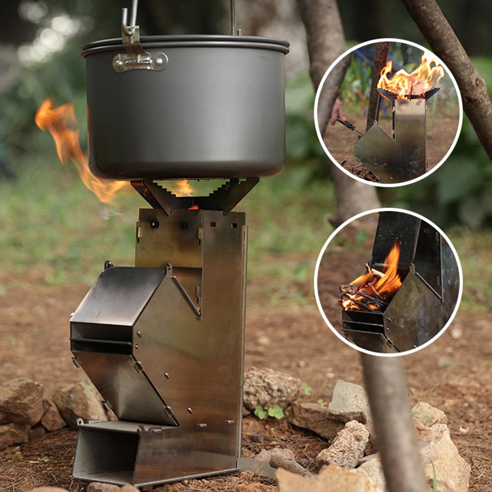 Outdoor Camping Wood Stove - กลางแจ้งเตาไม้หนาสแตนเลสสตีลถอดเตาแคมป์แบบพกพา Camping Hiking Fire เตาแคมป์อุปกรณ์