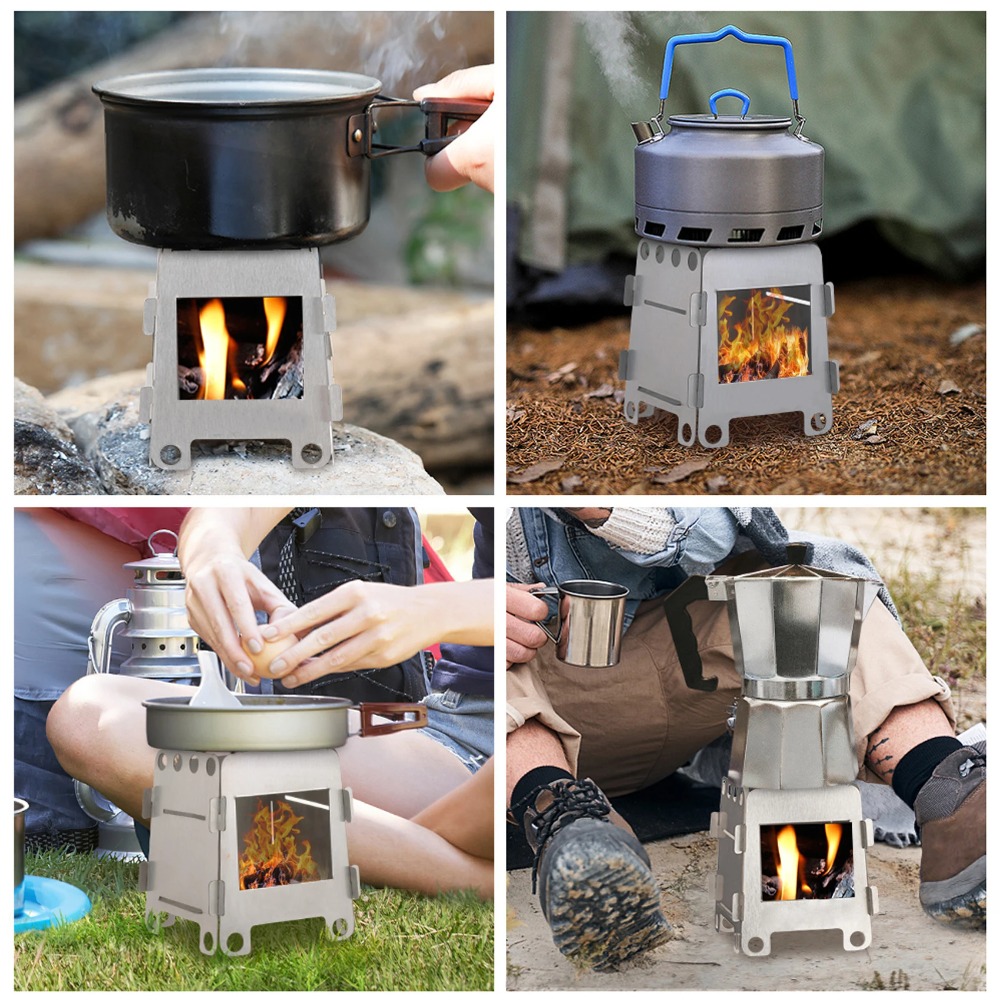 Outdoor Camping Wood Stove - เตาเผาไม้สำหรับตั้งแคมป์ เตาแอลกอฮอล์ เตาแคมป์ปิ้งพกพาทำจากสแตนเลส เตาสำหรับกิจกรรมกลางแจ้ง อุปกรณ์ตั้งแคมป์ เตาสำหรับทำอาหาร