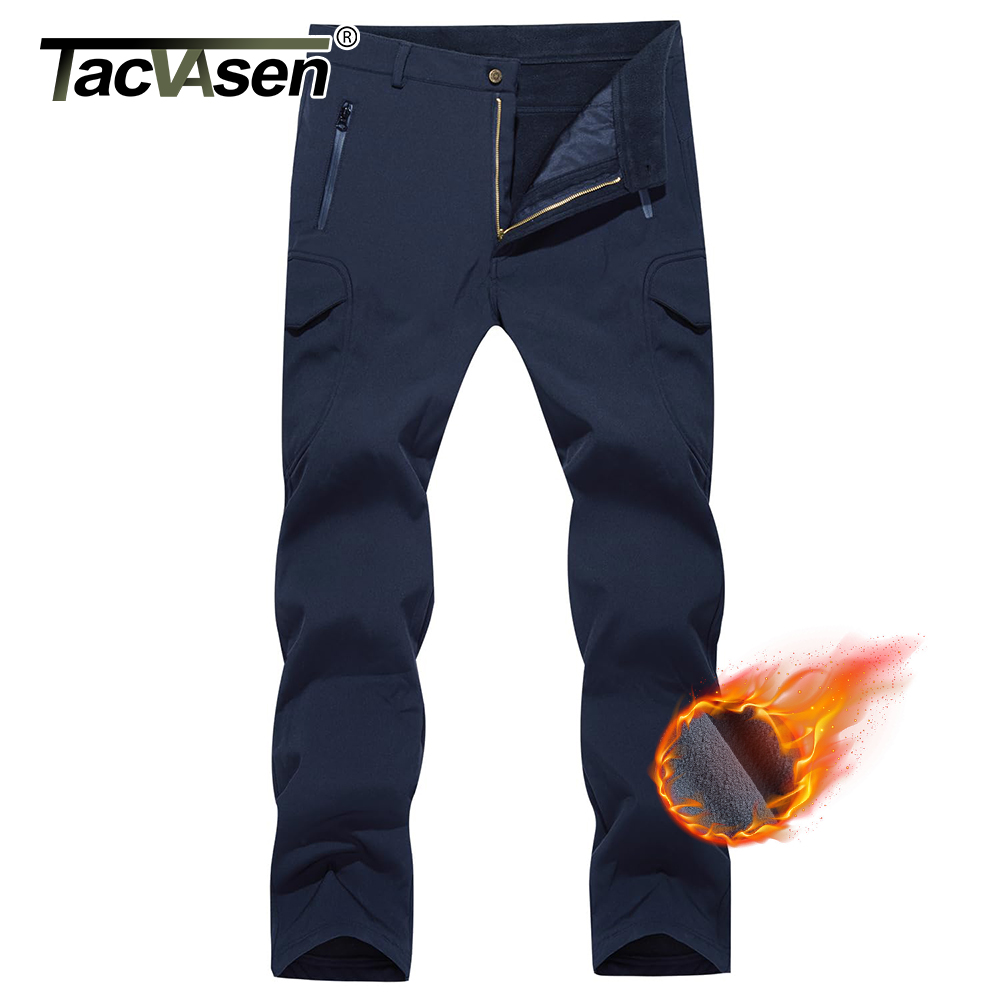 Outdoor Camping Winter - TACVASEN ฤดูหนาว Men's Soft-shell กางเกงทํางานกันน้ําซับขนแกะหลายกระเป๋า Camping