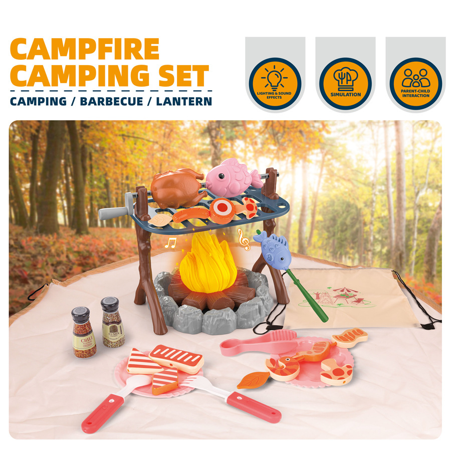 Outdoor Camping Toys - ชุดเครื่องมือผจญภัยกลางแจ้งสำหรับเด็ก ของเล่นจำลองการตั้งแคมป์พร้อมเต็นท์และกองไฟ มีแสงและเสียง ของขวัญวันเกิดและวันหยุดสำหรับกิจกรรมกลางแจ้ง