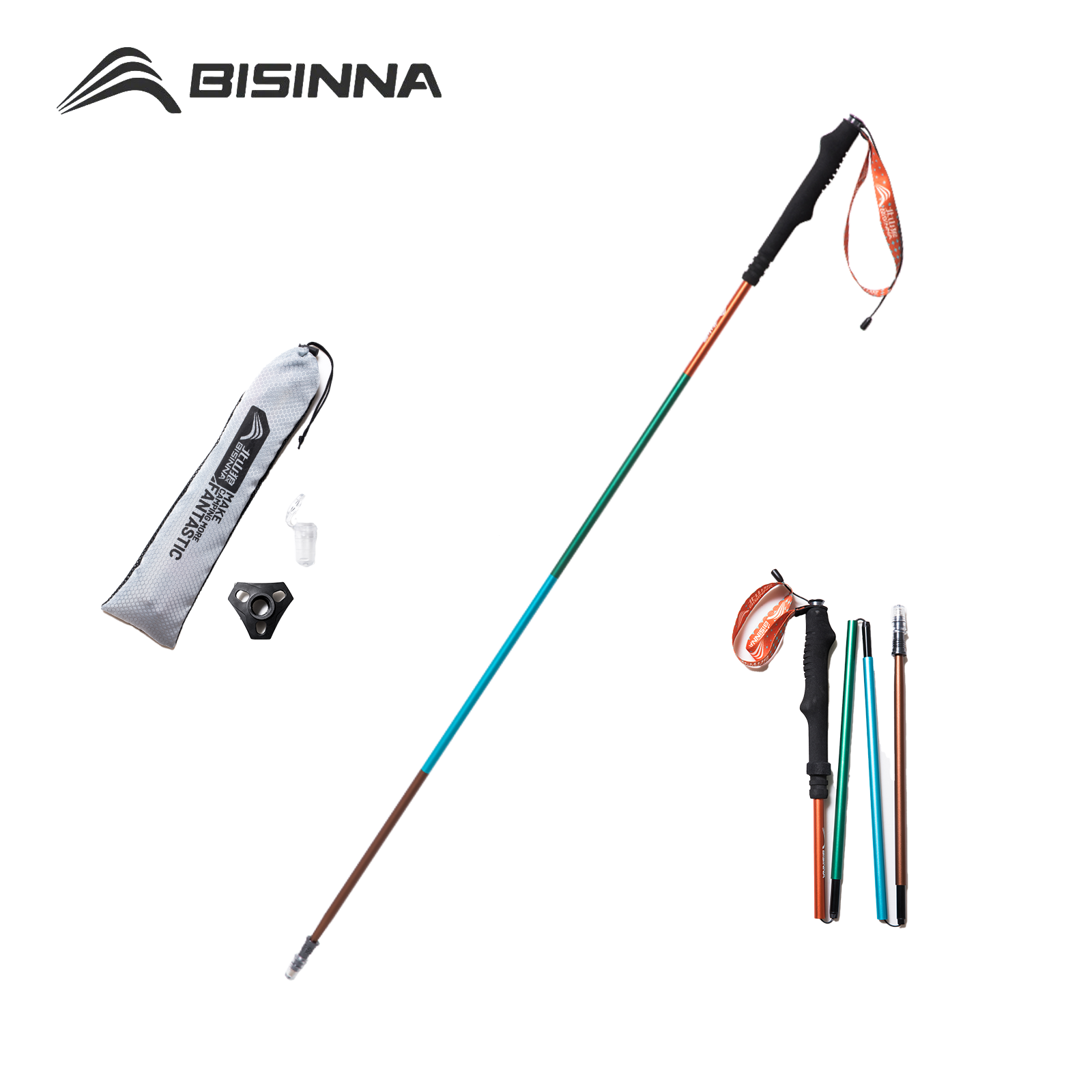 Trekking Poles - BISINNA 2 ชิ้น ไม้เท้าเดินป่า อลูมิเนียมอัลลอยด์น้ำหนักเบาพิเศษ ไม้ปีนเขาแบบพับได้