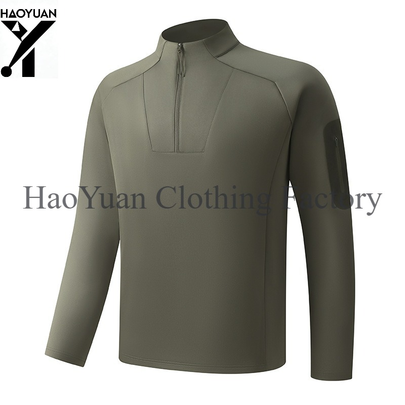 Outdoor Camping Winter - เสื้อเชิ้ตแขนยาวแบบซิปครึ่งตัวสำหรับผู้ชาย เหมาะสำหรับกิจกรรมกลางแจ้ง ปีนเขา ปั่นจักรยาน วิ่ง ตั้งแคมป์