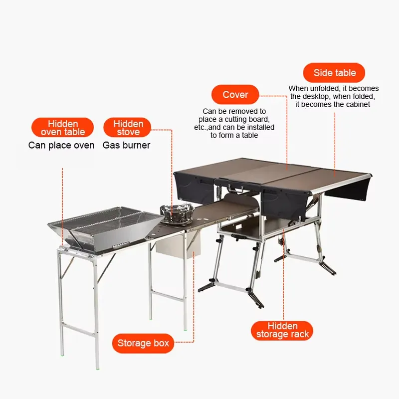 Outdoor Camping Kitchen Setup - กล่องครัวแคมป์ปิ้งอเนกประสงค์สำหรับการตั้งครัวกลางแจ้งเพื่อการผจญภัยของคุณ