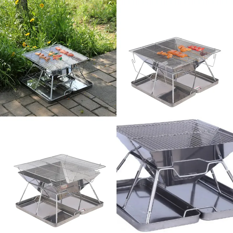 Outdoor Camping Wood Stove - เตาปิ้งย่างพับได้สำหรับใช้งานกลางแจ้ง สเตนเลสสตีลแบบพกพา ใช้กับฟืน เตาบาร์บีคิวสำหรับตั้งแคมป์ ขายดีบน Amazon