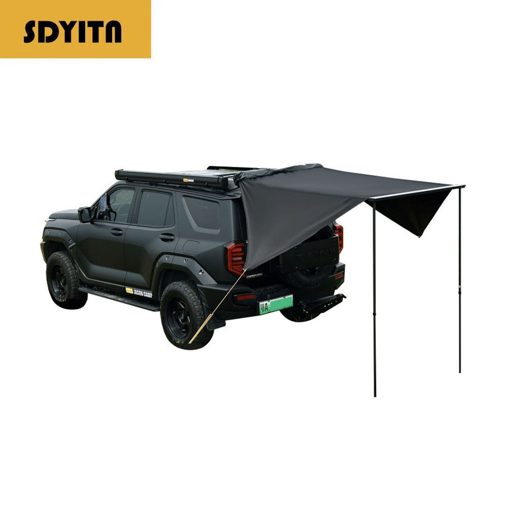Outdoor Camping Car Tail Tent - เต็นท์หลังคารถยนต์แบบปีกคู่ สีดำ ทำจากอลูมิเนียมอัลลอย สำหรับกันแดด กันฝน เหมาะสำหรับการตั้งแคมป์กลางแจ้งและการเดินทาง