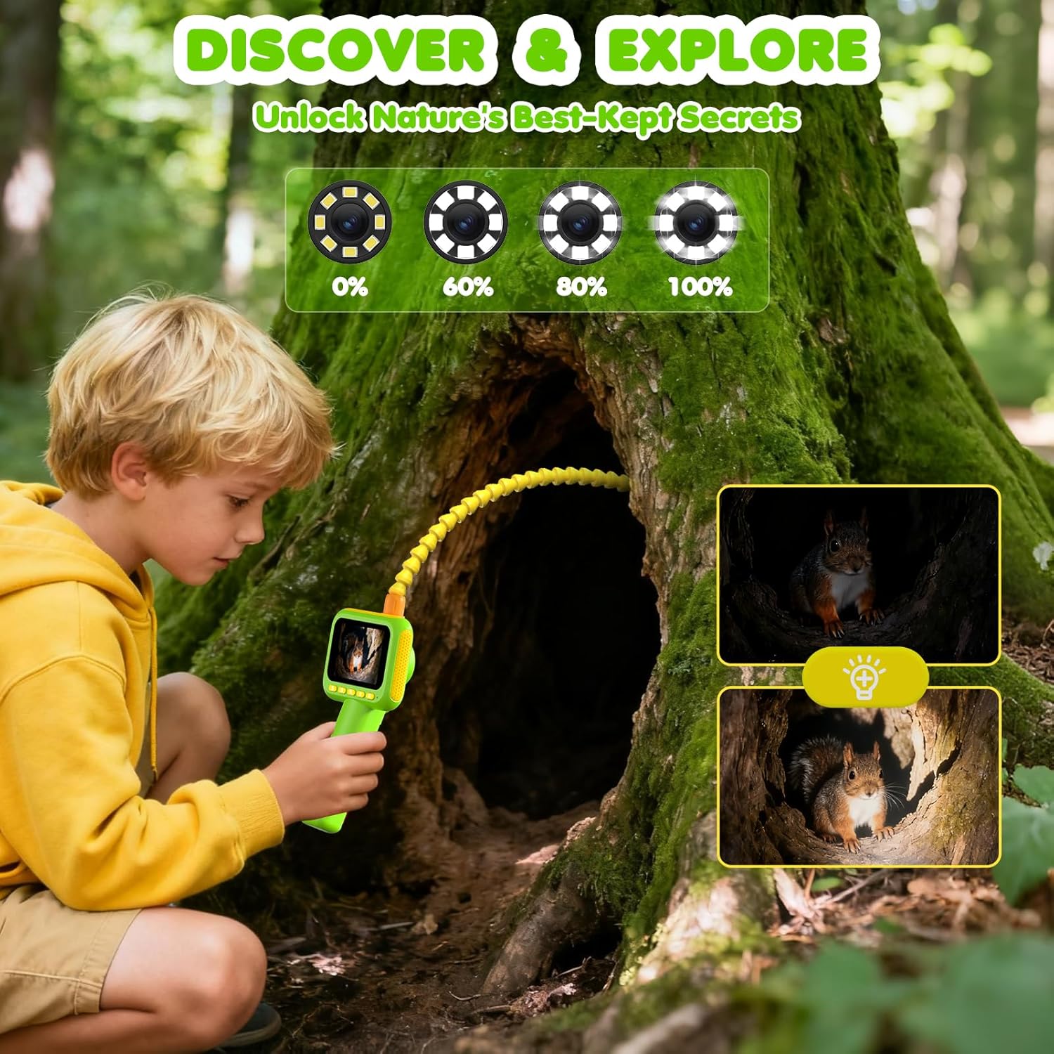Outdoor Camping Toys - กล้องเอนโดสโคปสำหรับเด็ก, กล้องส่องตรวจแบบงูพร้อมไฟ, ของเล่นวิทยาศาสตร์ STEM เพื่อการศึกษาสำหรับการสำรวจธรรมชาติและการตั้งแคมป์กลางแจ้ง