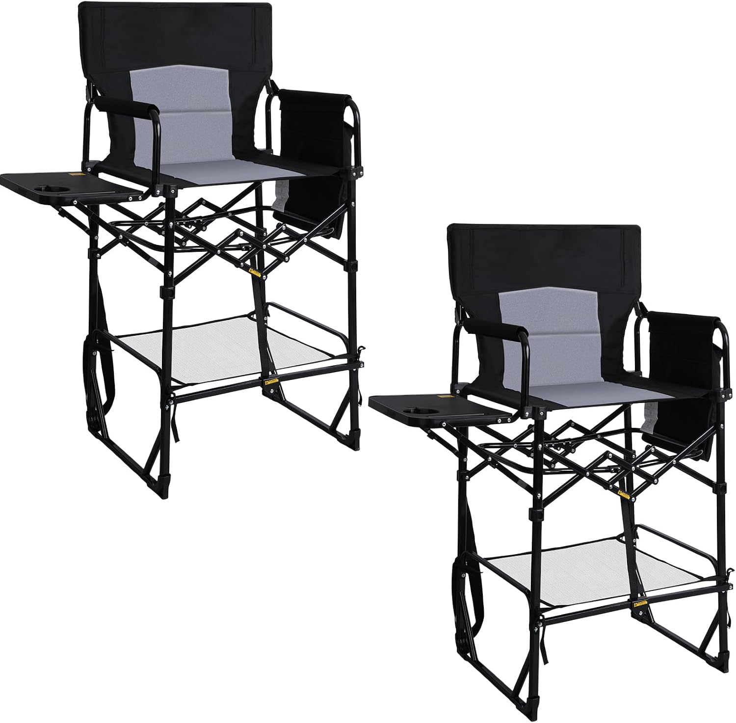 Outdoor Camping Table Foldable - เก้าอี้พับสำหรับแคมป์ปิ้งแบบสูงพิเศษ 2 ตัว พร้อมโต๊ะข้าง ที่วางแก้ว ช่องเก็บของ