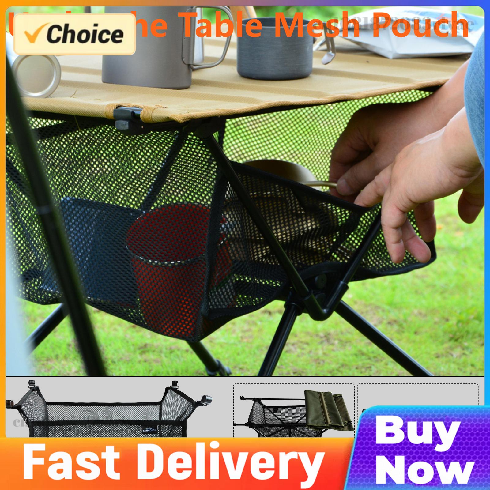 Outdoor Camping Table With Storage - กระเป๋าตาข่ายแขวนใต้โต๊ะ พับเก็บได้ สำหรับใช้งานกลางแจ้ง ใส่ของปิกนิก หรือจัดระเบียบอุปกรณ์ต่างๆ เช่น