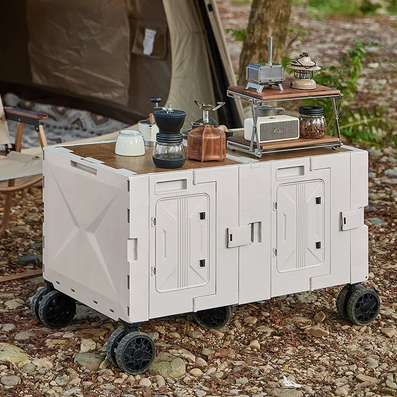 Outdoor Camping Table Foldable - รถเข็นแคมป์ปิ้งอเนกประสงค์สำหรับใช้งานกลางแจ้ง พร้อมอุปกรณ์ปิกนิก โต๊ะรับประทานอาหารพับได้เคลื่อนย้ายสะดวก รถแคมป์ปิ้งอเนกประสงค์