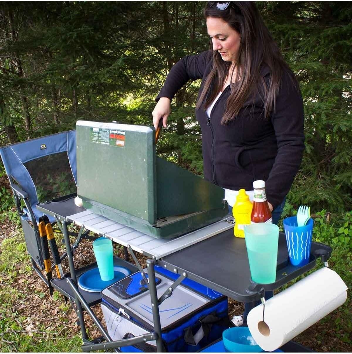 โต๊ะครัวพับได้แบบพกพาสำหรับตั้ - Outdoor Camping Table With Storage บทวิจารณ์และราคา
