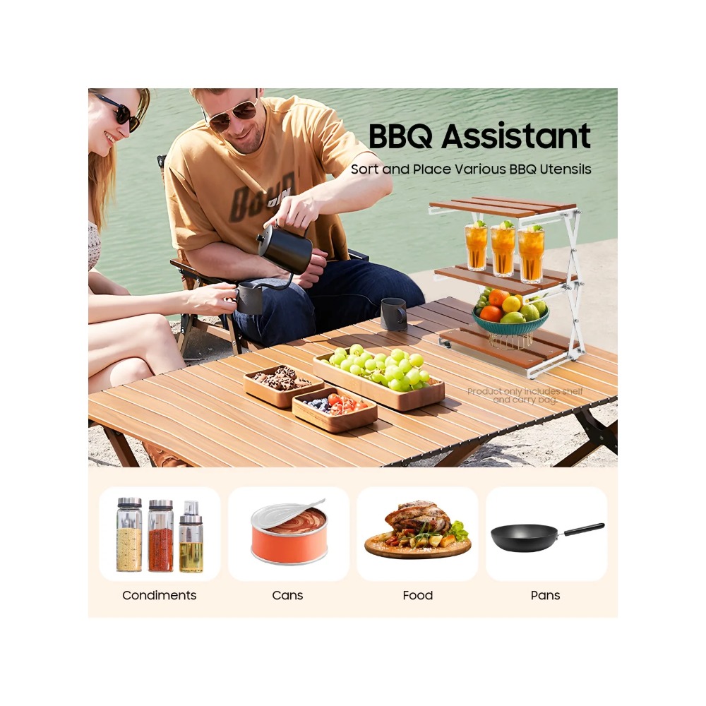 ชั้นวางของพับได้สำหรับแคมป์ปิ้ - Outdoor Camping Table With Storage บทวิจารณ์และราคา