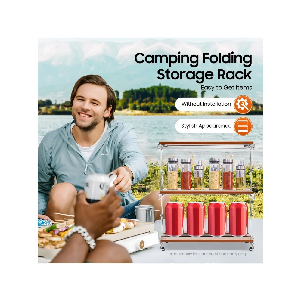 ชั้นวางของพับได้สำหรับแคมป์ปิ้ - Outdoor Camping Table With Storage บทวิจารณ์และราคา