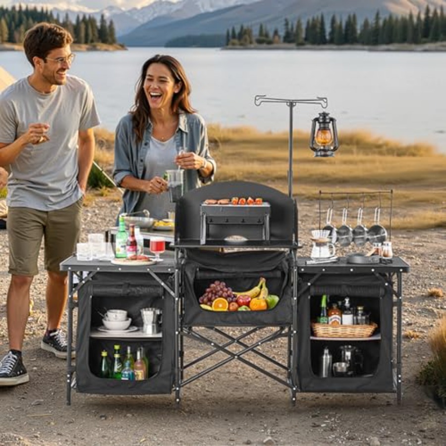 โต๊ะครัวแคมป์ปิ้ง, โต๊ะทำอาหาร - Outdoor Camping Table With Storage บทวิจารณ์และราคา