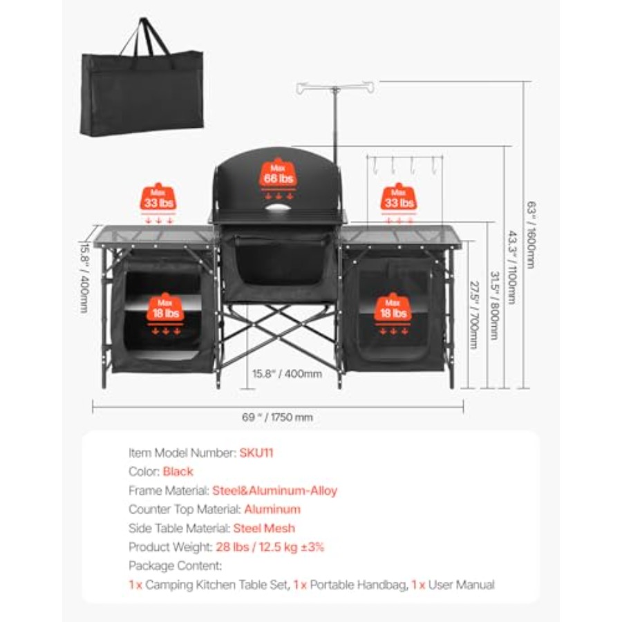 โต๊ะครัวแคมป์ปิ้ง, โต๊ะทำอาหาร - Outdoor Camping Table With Storage บทวิจารณ์และราคา